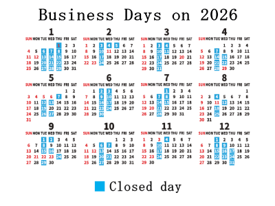 Business days of on 2026