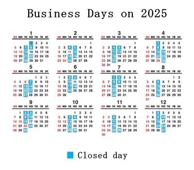 Business days of on 2025